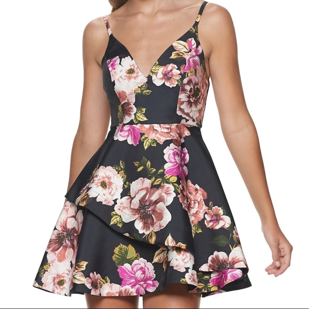 Mikado Floral Short Prom Dress